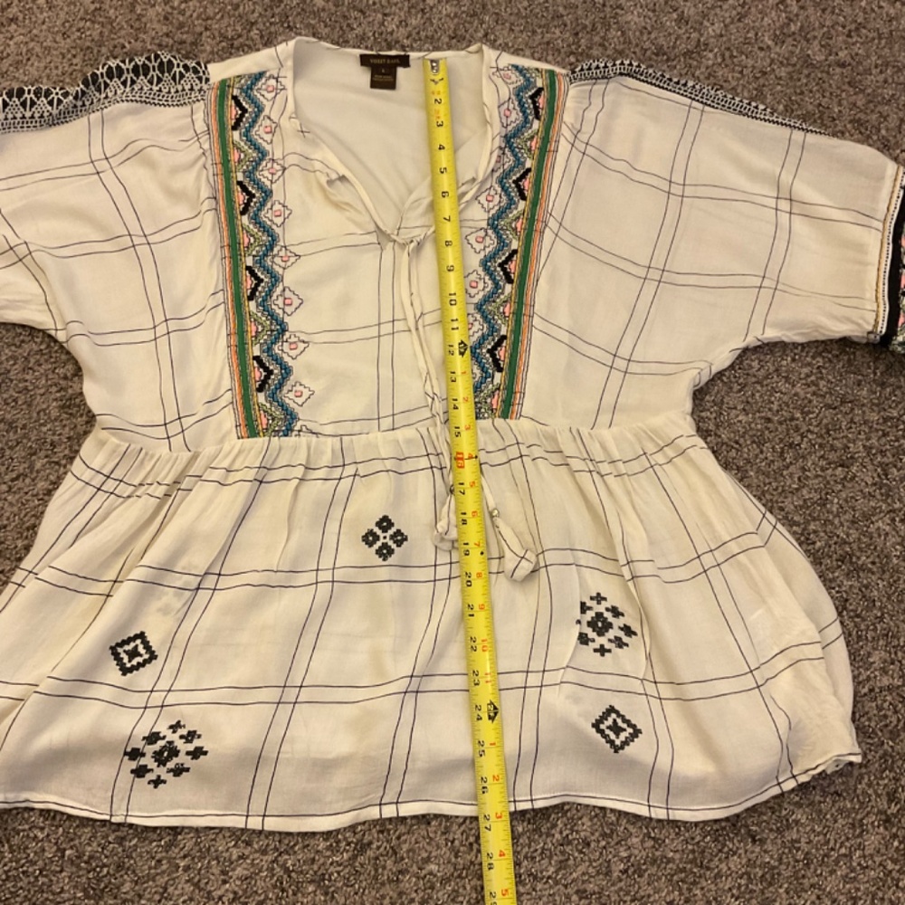 Vineet Bahl Anthropologie Embroidered Aztec Blouse Boho Top Sz L READ - Picture 8 of 12